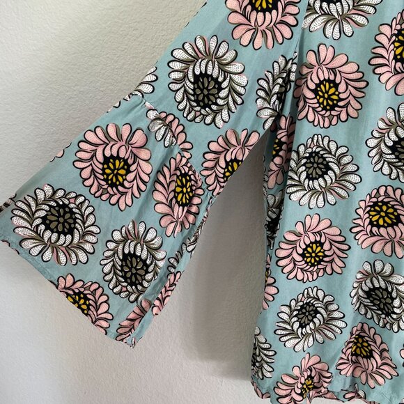 Loft Outlet Womens XL Floral V Neck Blouse Blue Multicolor Shirt Top - Picture 8 of 10